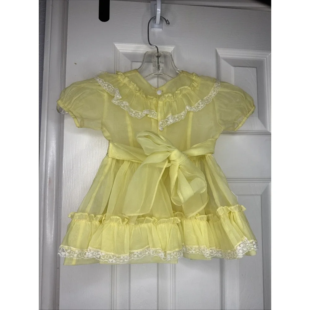 Vintage Toddler Girls‎ Yellow Sheer Dress Lace Ruffle 18-24M 2T Easter Party